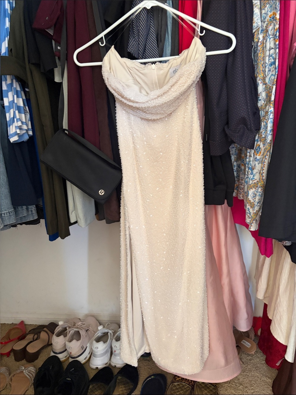 Oh Polly Strapless Beaded Gown in Cream